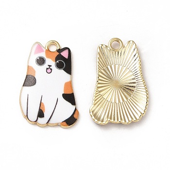 Alloy Enamel Pendants, Cadmium Free & Nickel Free & Lead Free, Golden, Cat Charms, Colorful, 25x16x3mm, Hole: 1.8mm