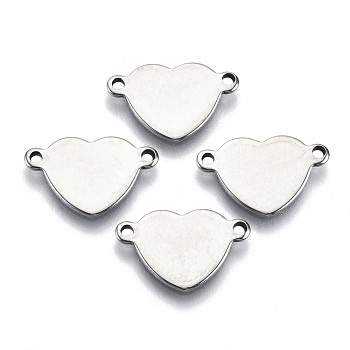 201 Stainless Steel Links Connectors, Stamping Blank Tag, Heart, Stainless Steel Color, 10x15.5x1mm, Hole: 1.2mm