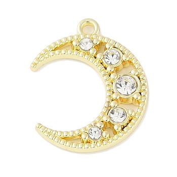 Rack Plating Alloy Rhinestone Pendants, Cadmium Free & Nickel Free & Lead Free, Moon, Golden, 21x17x3mm, Hole: 1.6mm