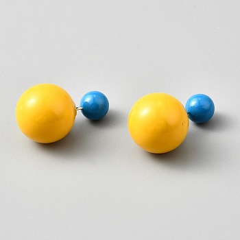 Plastic Round Stud Earrings, Ball Stud Earrings, Yellow, 16mm