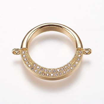Brass Micro Pave Cubic Zirconia Links, Ring, Clear, Golden, 21x26x3mm, Hole: 1mm