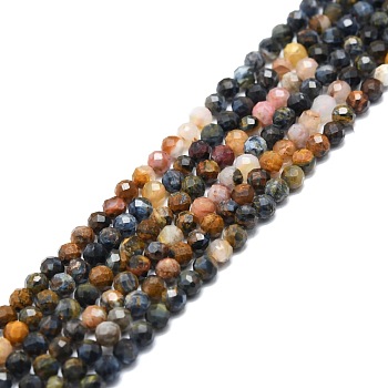 Natural Pietersite Beads Strands, Faceted, Round, 4mm, Hole: 0.8mm, about 85pcs/strand, 15.16''~15.55''(38.5~39.5cm)