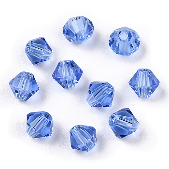 Imitation 5301 Bicone Beads, Transparent Glass Faceted Beads, Light Blue, 6x5mm, Hole: 1.3mm, about 288pcs/bag