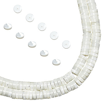 Nbeads Natural Trochid Shell/Trochus Shell Beads Strands, Flat Round/Disc, Floral White, 6x2mm, Hole: 0.8mm, about 172pcs/strand, 15.5 inch(39.5cm)