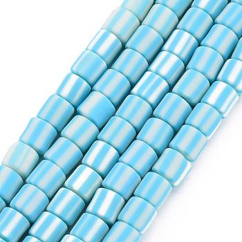 Handmade Polymer Clay Bead Strands, Column, Deep Sky Blue, 5~7x6mm, Hole: 1.5~2mm, about 61~69pcs/strand, 15.74 inch
