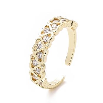 Clear Cubic Zirconia Heart Wrap Open Cuff Ring, Brass Jewelry for Women, Golden, Inner Diameter: 17.6mm