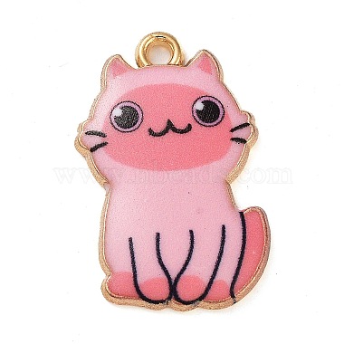 Golden Hot Pink Cat Shape Alloy+Enamel Pendants