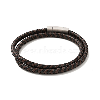 Bracelet en cuir microfibre tressé double boucles avec 304 fermoir magnétique en acier inoxydable pour hommes femmes(BJEW-C021-25P)-2