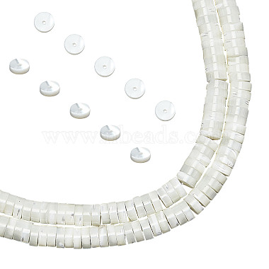 6mm Floral White Flat Round Trochus Shell Beads