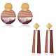 2 Pairs 2 Style Trapezoid & Flat Round Shape Resin & Walnut Wood Dangle Stud Earrings(EJEW-SW00014-03)-1