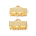304 Stainless Steel Ribbon Crimp Ends, Rectangle, Real 18K Gold Plated, 10x15mm, Hole: 4x2mm(X1-STAS-E471-05L-G)