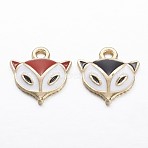 Alloy Enamel Charms, Fox, Golden, Mixed Color, 13x13x2mm, Hole: 1.5mm(X-PALLOY-P118-28)