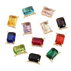 Brass Glass Pendants, Rectangle Charm, Long-Lasting Plated, Rack Plating, Faceted, Golden, 12x17x7.5mm, Hole: 1mm(KK-H257-12G)