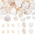 60Pcs 6 Styles Natural Freshwater Shell Pendants, Teardrop Oval Heart, Mixed Shapes, Seashell Color, 12~20x8~15x1~2mm, Hole: 1~2mm, 10pcs/style(SHEL-YW0001-21)