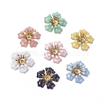 Brass Bead Caps, with Enamel, Flower, Golden, Mixed Color, 15~15.5x7.5mm, Hole: 1mm, Inner Diameter: 4mm(X-KK-E767-01)