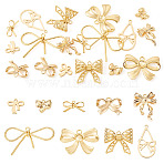 18Pcs 9 Styles Brass Pendants, Bowknot Charms, Real 18K Gold Plated, 10~27.5x10.5~28x1~6mm, Hole: 1~2mm, 2pcs/style(KK-TA0001-87)