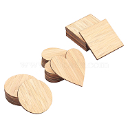 Olycraft Wooden Boards for Painting, Square & Flat Round & Heart, BurlyWood, 60x60x2mm, 30pcs/set(AJEW-OC0001-86A)