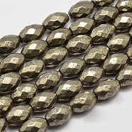 Natural Pyrite Barrel Beads Strands, Faceted, 12x8mm, Hole: 1mm, about 32pcs/strand, 15.7 inch(G-F197-04-8x12mm)