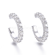 Brass Micro Pave Clear Cubic Zirconia Cuff Earrings, Platinum, 15x14x2mm, Inner Diameter: 10.2mm(EJEW-I249-14P)