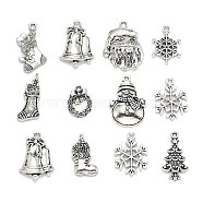 Christmas Mixed Style Tibetan Style Alloy Pendants, Antique Silver, 19~30x13~22x1.5~4mm, Hole: 2mm, about 40pcs/100g(TIBEP-F040-02AS)