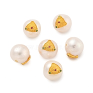 Round Natural Freshwater Pearl Beads, with Long-Lasting Plated Rack Plating Brass Triangle with Eye Findings, Real 18K Gold Plated, 10x10x11mm, Hole: 1~1.2mm(PEAR-K009-12G)