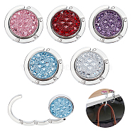 WADORN 5Pcs 5 Colors Bag Hanger Purse Hook, Alloy Setting with Resin Cabochon, Flat Round, Mixed Color, 4.35x1.6cm, 1pc/color(AJEW-WR0001-97)