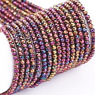 Electroplate Glass Beads Strands, Full Plated, Faceted, Rondelle, Purple Plated, 2x1.5mm, Hole: 0.6mm, about 220~230pcs/Strand, 13.78~14.17 inch(35~36cm)(EGLA-F149-FP-03)