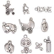 Mixed Tibetan Style Alloy Pendants, for Baby Shower Ornaments, Antique Silver, 15~24x7.5~14x2~10mm, Hole: 2mm, 200g/box(TIBEP-NB0001-21AS)