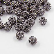 Pave Disco Ball Beads, Polymer Clay Rhinestone Beads, Grade A, Round, Black Diamond, PP12(1.8~1.9mm), 8mm, Hole: 1mm(RB-H258-8MM-215)