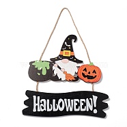 Halloween Wooden Door Wall Hanging Decorations, with Jute Rope, Gnome, 333x235x5mm, Pendant: 150x211x5mm(HJEW-K040-01B)