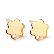 201 Stainless Steel Stud Earring Findings, with Hole and 316 Stainless Steel Pin, Flower, Real 24K Gold Plated, 9x8mm, Hole: 1.2mm, Pin: 0.7mm(STAS-K241-19G)