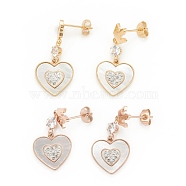 Ion Plating(IP) 304 Stainless Steel Stud Earrings, with Rhinestone and White Shell, Heart, Mixed Color, 32mm, Pin: 0.8mm(EJEW-P191-16)