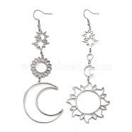 304 Stainless Steel Dangle Earrings, Sun & Moon, Stainless Steel Color, 105~114x33~40mm(EJEW-P271-06P)