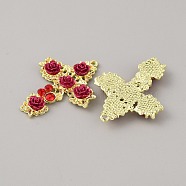 Alloy Rhinestone Pendants, Cross with Rose Flower Charms, Light Gold, 36.5x28.5x4mm, Hole: 1.6mm(FIND-WH0110-438)