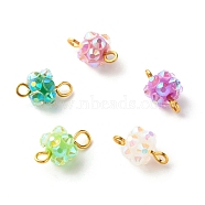 Resin Rhinestone Beads Links Connectors, with Golden Tone 304 Stainless Steel Loops, Chunky Round, Mixed Color, 13x8mm, Hole: 2mm(PALLOY-JF01273)
