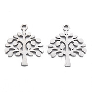 304 Stainless Steel Pendants, Laser Cut, Tree, Stainless Steel Color, 18x16x1mm, Hole: 1.6mm(STAS-N095-051)