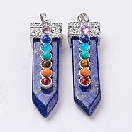 Natural Lapis Lazuli with Synthetic & Natural Mixed Stone Chakra Big Pendants, Dyed, Sword, Platinum, 57~60x16.5x12mm, Hole: 5mm(G-E415-A17)