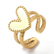 Ion Plating(IP) 304 Stainless Steel Heart Open Cuff Rings for Women, Real 18K Gold Plated, Inner Diameter: 18mm(RJEW-H136-02G)