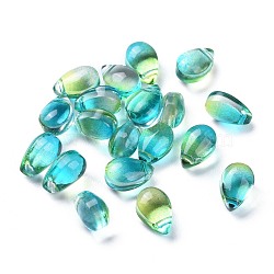 Transparent Glass Beads, Top Drilled Beads, Teardrop, Turquoise, 9x6x5mm, Hole: 1mm(X-GGLA-M004-05A-05)