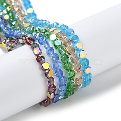 Transparent Electroplate Glass Beads Strands, AB Color Plated, Faceted, Flat Round, Mixed Color, 4x4x2.5mm, Hole: 1.1mm, about 145~155pcs/strand, 20.08''~21.65''(51~55cm)(GLAA-Q099-A01-M01)
