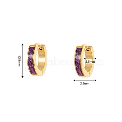 Stylish Stainless Steel Hoop Earrings for Daily Wear, Purple, Golden, 13.9x2.9x2.5mm(AC1894-3)