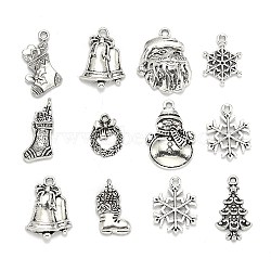Christmas Mixed Style Tibetan Style Alloy Pendants, Antique Silver, 19~30x13~22x1.5~4mm, Hole: 2mm, about 40pcs/100g(TIBEP-F040-02AS)