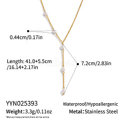 Elegant 304 Stainless Steel & Natural Freshwater Pearl Rice Link Chain Y Necklaces for Women, White, Real 18K Gold Plated, 16.14 inch(41cm)(EH4993)
