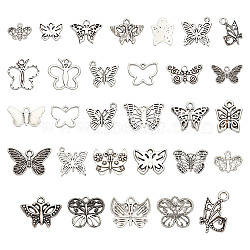 GOMAKERER 150Pcs 15 Styles Tibetan Style Zinc Alloy Pendants, Butterfly Charms, Antique Silver, 10.5~21x10~26x1~2.7mm, Hole: 1.4~2.5mm, 10pcs/style(FIND-GO0002-13)