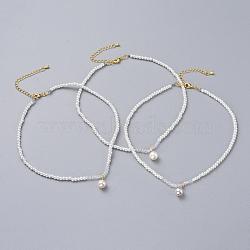 Glass Pearl Beads Pendants Necklaces, with Electroplate Glass Beads, Brass Chain Extender and Cardboard Packing Box, Mixed Color, 12.9 inch(33cm)(NJEW-JN02564)