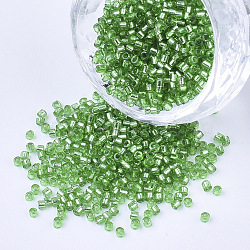 Glass Cylinder Beads, Seed Beads, Silver Lined, Round Hole, Light Green, 1.5~2x1~2mm, Hole: 0.8mm, about 8000pcs/bag, about 85~95g/bag(SEED-Q036-01A-A04)