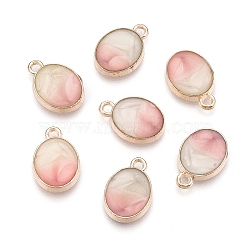 Alloy Enamel Charms, Oval, Light Gold, Pink, 15x10x3mm, Hole: 1.6mm(ENAM-S121-055)