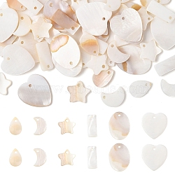 60Pcs 6 Styles Natural Freshwater Shell Pendants, Teardrop Oval Heart, Mixed Shapes, Seashell Color, 12~20x8~15x1~2mm, Hole: 1~2mm, 10pcs/style(SHEL-YW0001-21)
