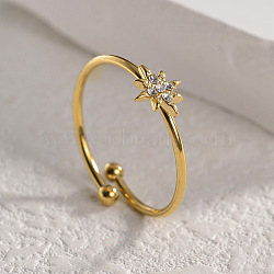 Star 304 Stainless Steel with Crystal Rhinestone Cuff Rings for Women, Golden, Star: 7mm, Inner Diameter: 18mm(FS-WGC8D6E-02)