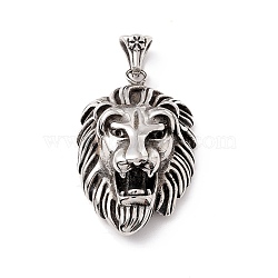 Tibetan Style 304 Stainless Steel Pendants, Lion, Antique Silver, 48x30x17mm, Hole: 8.5x5mm(STAS-P305-08AS)